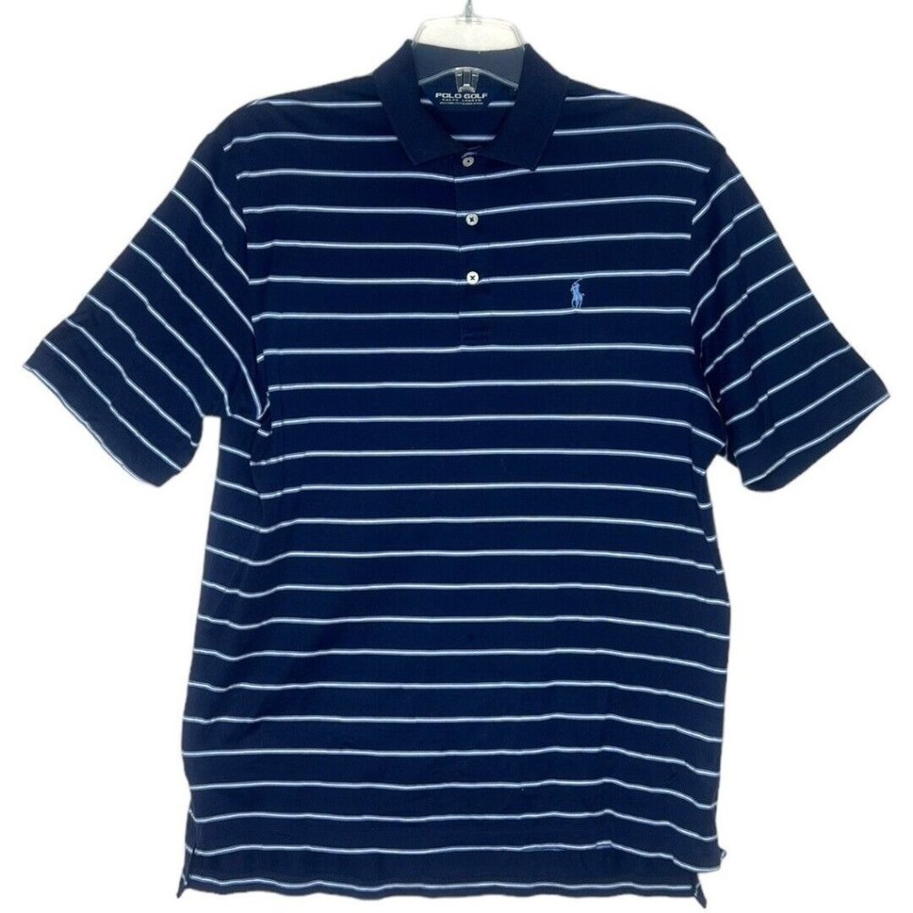 Polo Ralph Lauren Shirt Men’s Medium Polo Blue White Stripe Embroider Pony Logo‎